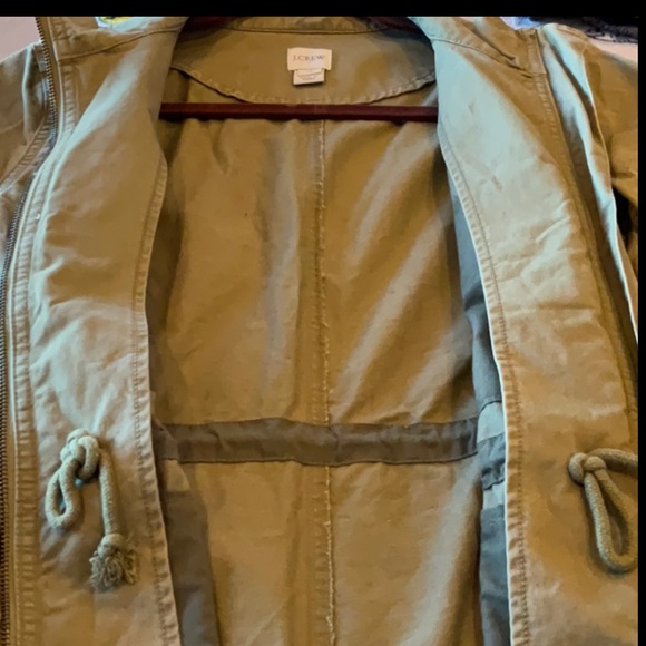 J Crew Olive Green Twill Utility Jacket Cargo Pockets Drawstring Waist - Picture 3 of 7